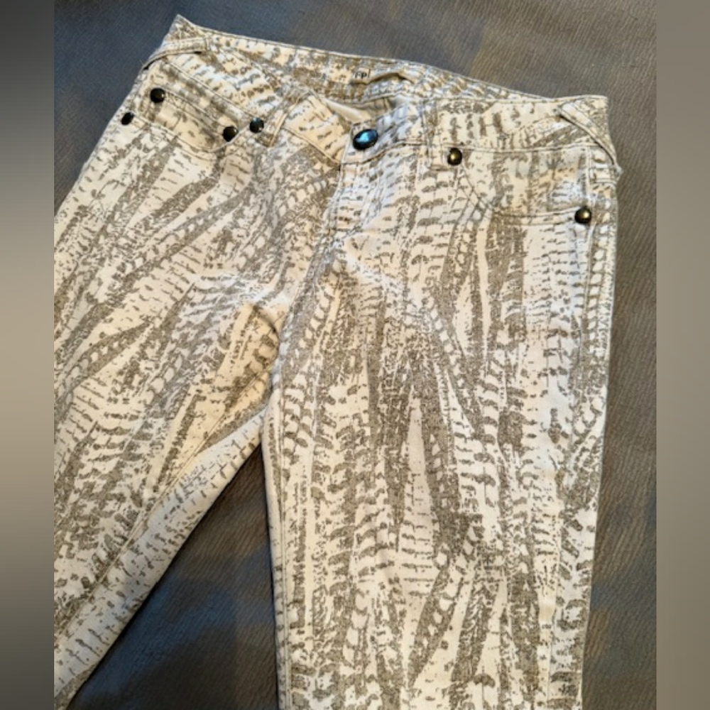 Free People Beige and Cream Patterned Jeans